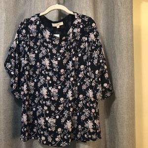 Loft - Ruffle Sleeve Mixed-Media Blouse Size Large